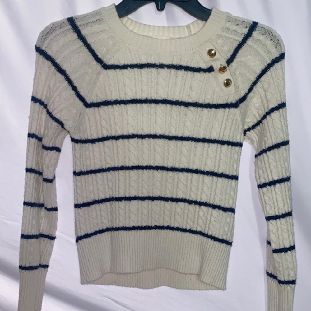Abercrombie and Fitch Cable-Knit Sweater with Button Detail - Cream/Navy